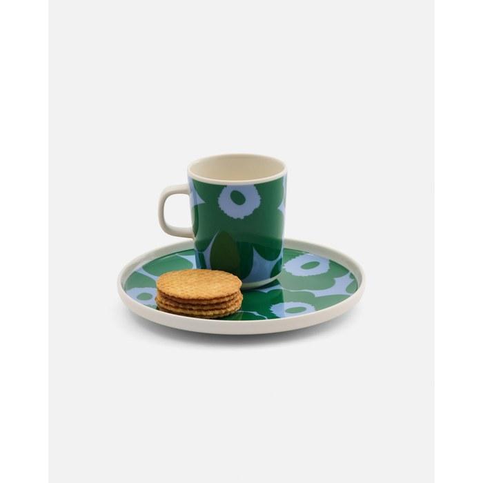 Marimekko Oiva/Unikko Mug 2.5 dl (White, Green, Light Blue) - 8.5 Ounces