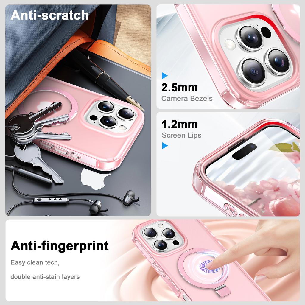 For iPhone 16 Pro Case Frosted TPU+PC Phone Cover with Magnetic Kickstand PET Screen Protector Compatible with MagSafe