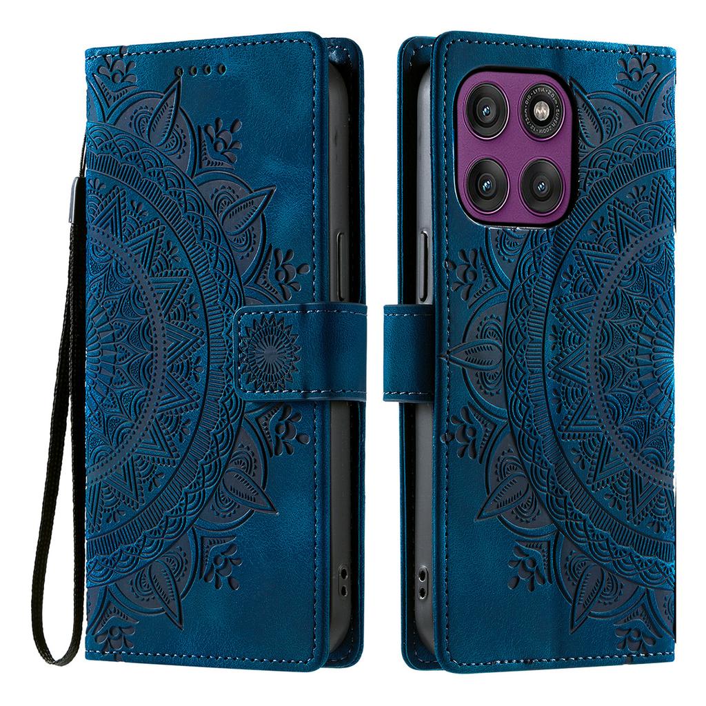 For Motorola Moto G86 5G Case Imprinted Totem Skin Feel Wallet Leather Phone Cover with Hand Strap