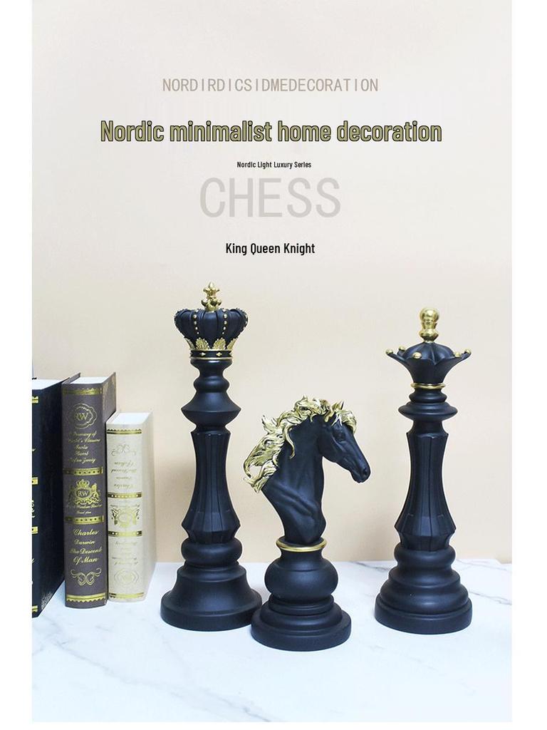 Black and White Chess Piece Resin Figurine for Creative Home Decor