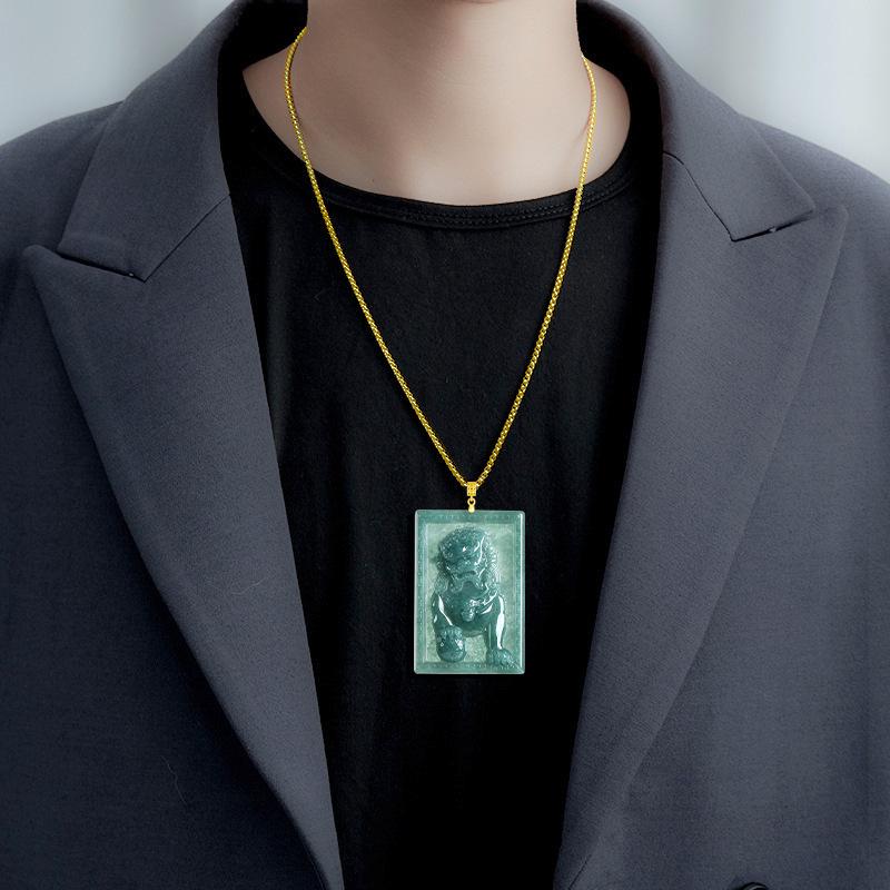 Blue Water Jade Lion Pendant with S925 Silver - Men's High-End Glutinous Ice Style