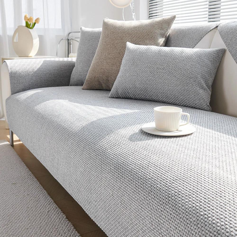 Новый чехол для дивана из синели, однотонный чехол для четырех сезонов, секционные чехлы для диванов, моющийся противоскользящий чехол, грубая ткань, подушка для дивана