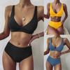 Women Striped Push Up High Cut Hight Waist  Bikini Set Two Piece Swimsuit