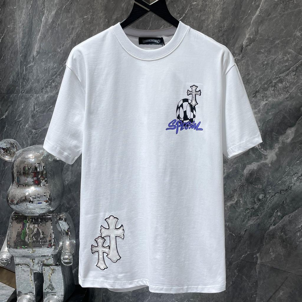 8553 CHROME HEARTS 2025 Лето Новая Высококачественный Хлопок Круглый Вырез Свободный Большой Размер Мужская и Женская Футболка Парная Футболка