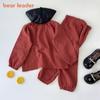 Bear Leader, осенний красный двухслойный плиссированный топ с длинными рукавами для девочек от 1 до 5 лет + брюки, модная детская одежда, комплект из двух предметов TZ224