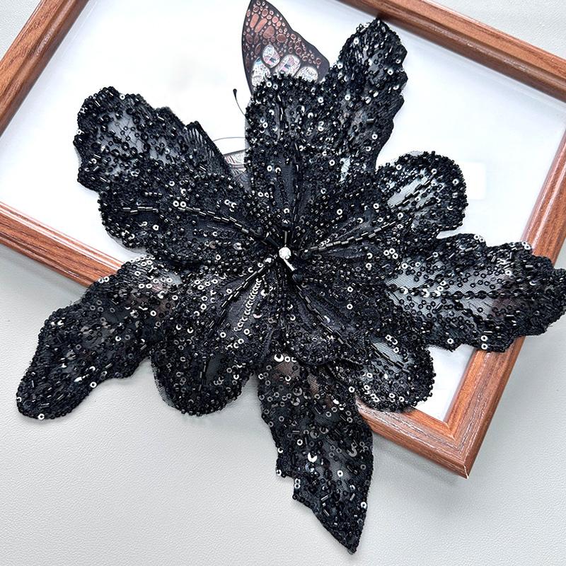 1PC DIY Sequin Beaded Clothing Accessories Patches Decorative Lace White Multi Layered High Quality