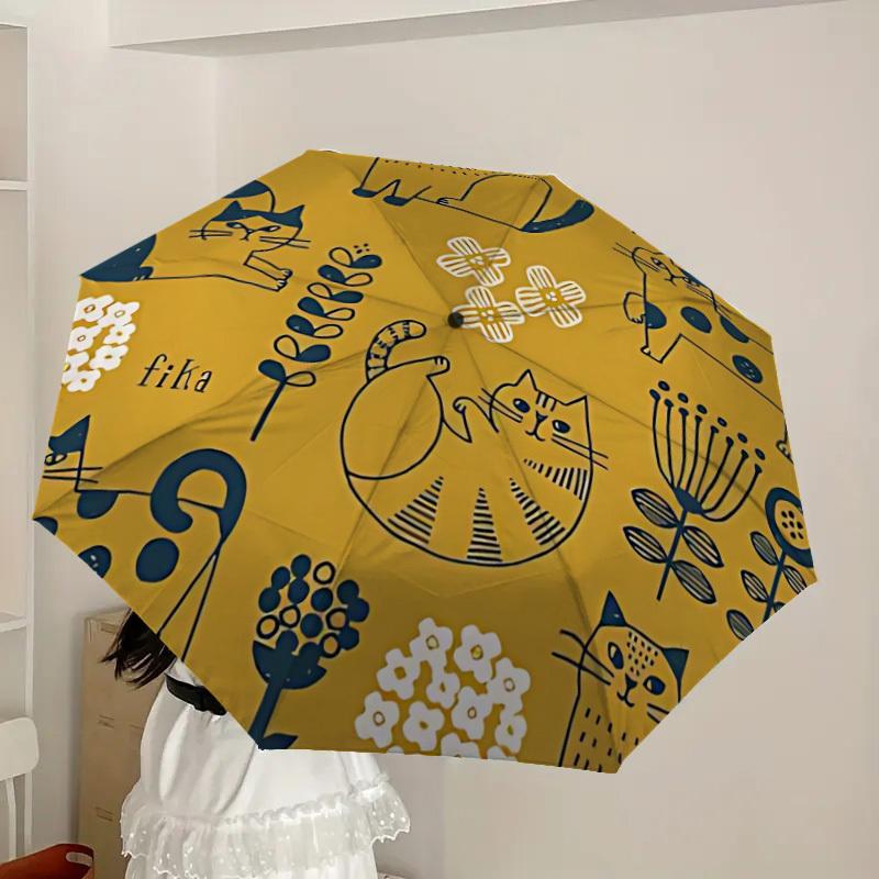 1pc Cat Pattern Automatic Folding Umbrella - Portable Collapsible Design, 8-Rib Iron Frame, Casual Outdoor Accessory yy251215217
