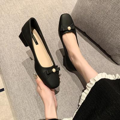 Весенние новые туфли Мэри Джейн на толстом каблуке с бантом, с нежным характером, на среднем каблуке