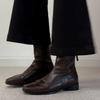 Niche Design Square Head Thick Heel Short Boots Women's 2026 Skinny Back Zipper Commuter Flat Heel Elastic Maillard Boots
