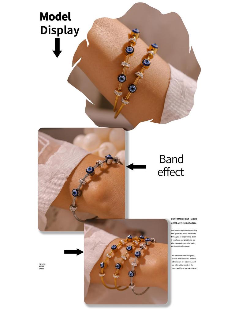 Браслет из титановой стали с 18-каратным золотом и бриллиантами от «дурного глаза»