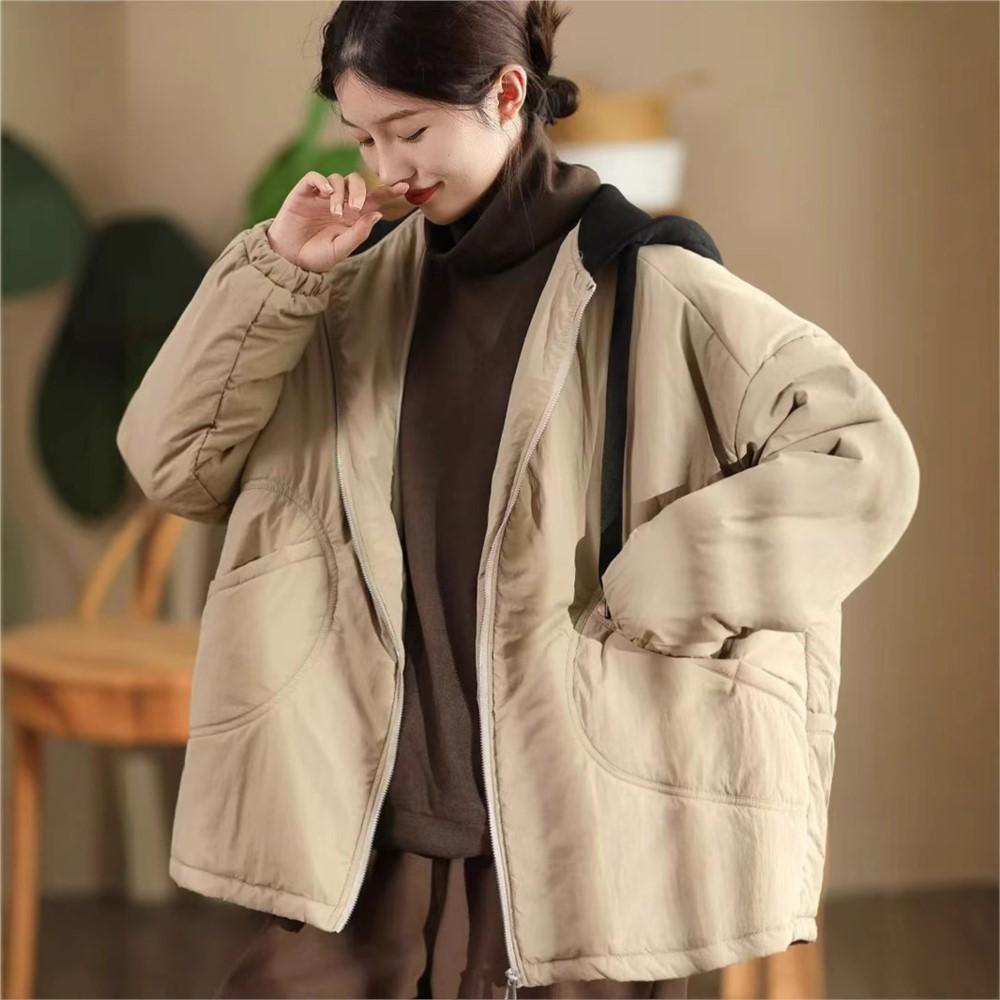 Johnature Женские винтажные зимние куртки с капюшоном на молнии однотонные с длинным рукавом и карманами повседневные