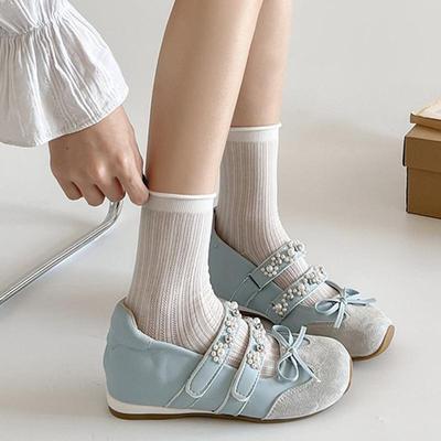 Модные милые кроссовки на липучках с украшением в виде бантика для женщин, осень 2025, роскошные туфли Мэри Джейн с жемчужной цепочкой, мягкая подошва, нескользящие, повседневные