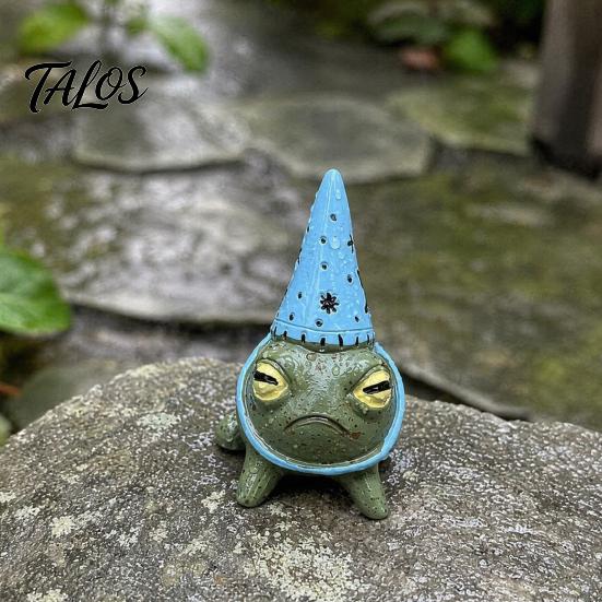Talos Miniature Frog Figurine, Little Statue with A Party Hat, Decorative Resin Ornament for Outdoor Garden Courtyard
