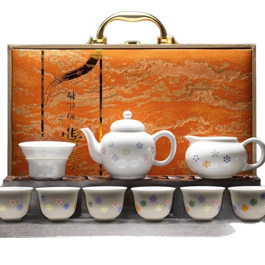 New high-end hand-painted colorful exquisite ceramic Kung Fu tea set gift box business gifts can be made