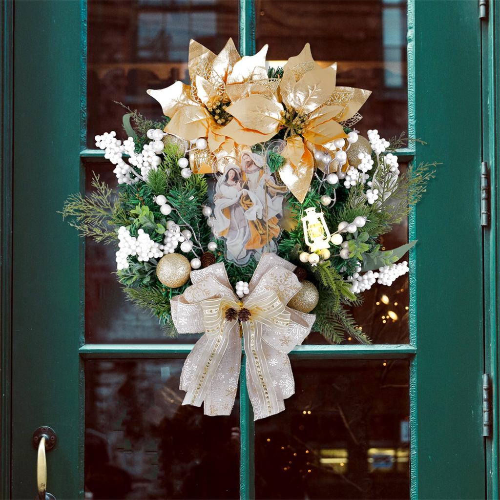 Рождественский светящийся золотой венок из масляной лампы, подвеска на дверь, рождественское украшение для окна