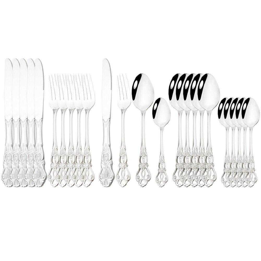 24 шт./6 комплектов королевской посуды, набор из нержавеющей стали, винтажные ложки, вилки, ножи, домашняя кухня, западный ужин, столовое серебро, посуда, подарок