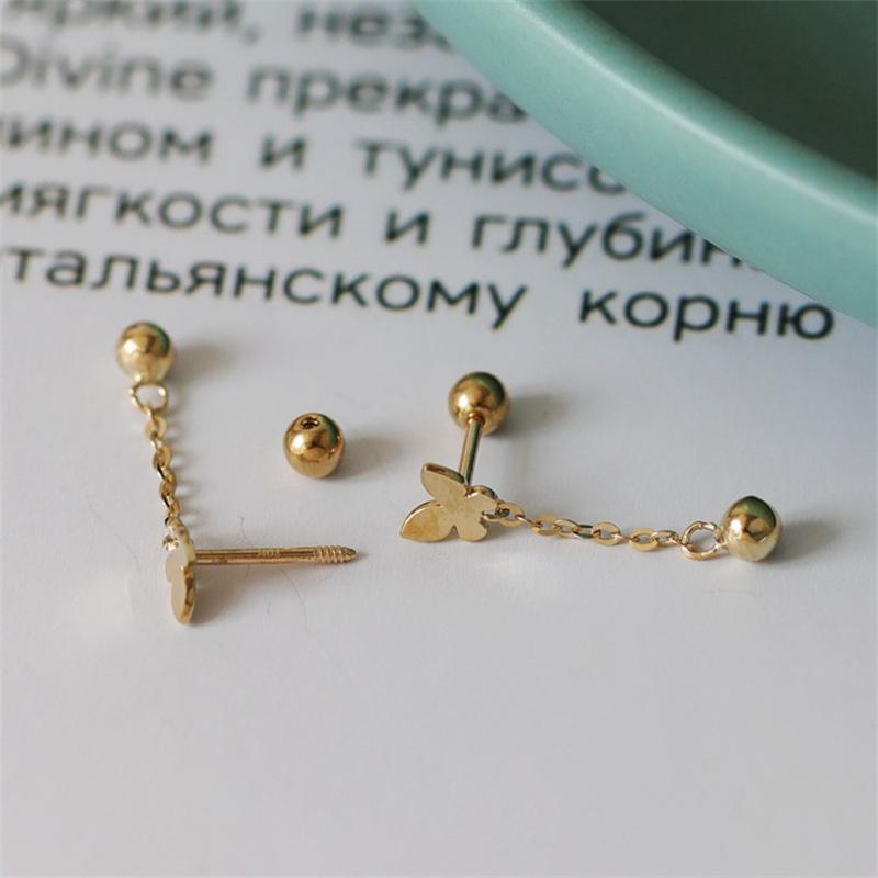 925 Sterling Silver Electroplated 18K Golden Butterfly Tassel Gold Bead Earrings for Women Exquisite Korean Jewelry