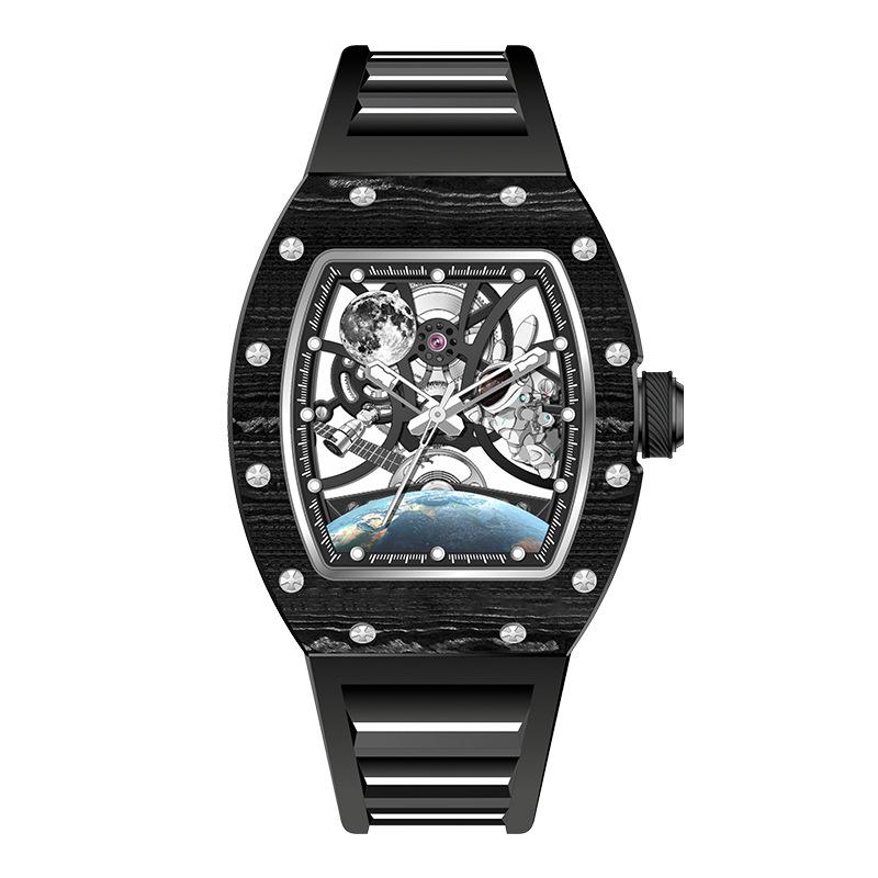Brand Men's Tonneau-Shaped Mechanical Watch with Pin Buckle