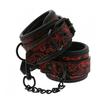 Handcuffs - Faux Leather - Red Black - Adjustable - Buckles - Chain