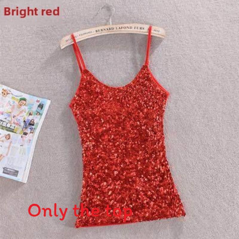 Polyester Sequin Tank Top For Women Spring Slim Fit Casual Blouse