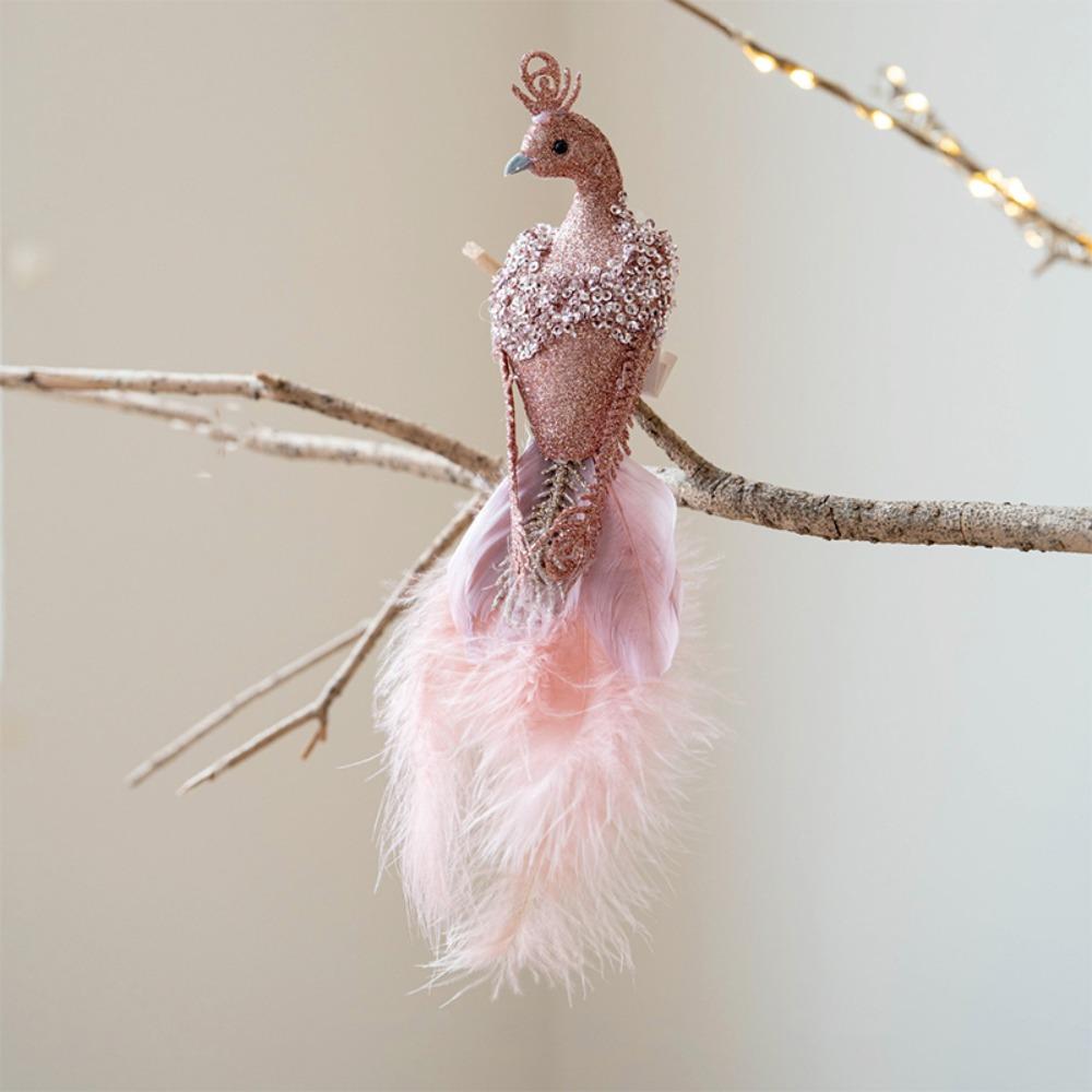 Realistic Christmas Tree Peacock Ornaments Built-In Clip Xmas Glitter Peacock Decor Christmas Tree