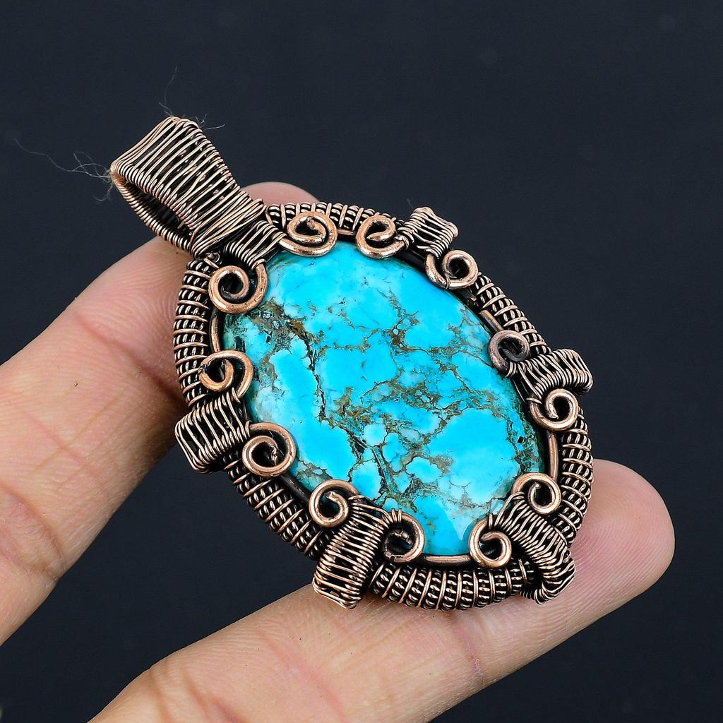 Подвеска из тибетской бирюзы, ювелирное изделие из драгоценного камня, обернутое медной проволокой 999 пробы, подвеска ручной работы, на День благодарения