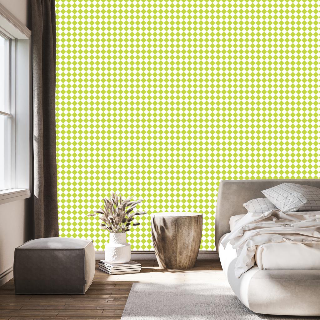 Geometric rhombus wallpaper lime and cream for living room and bedroom 50x1000