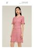 JZ Jiuzi Shopping Mall Same V-neck Lace Embroidered Pink Waist Waist Dress Summer New Style