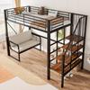 Bunk bed (90 x 200) with sturdy metal frame, removable upholstered sofa, storage space and safety staircase. Suitable for children and adults. Black.