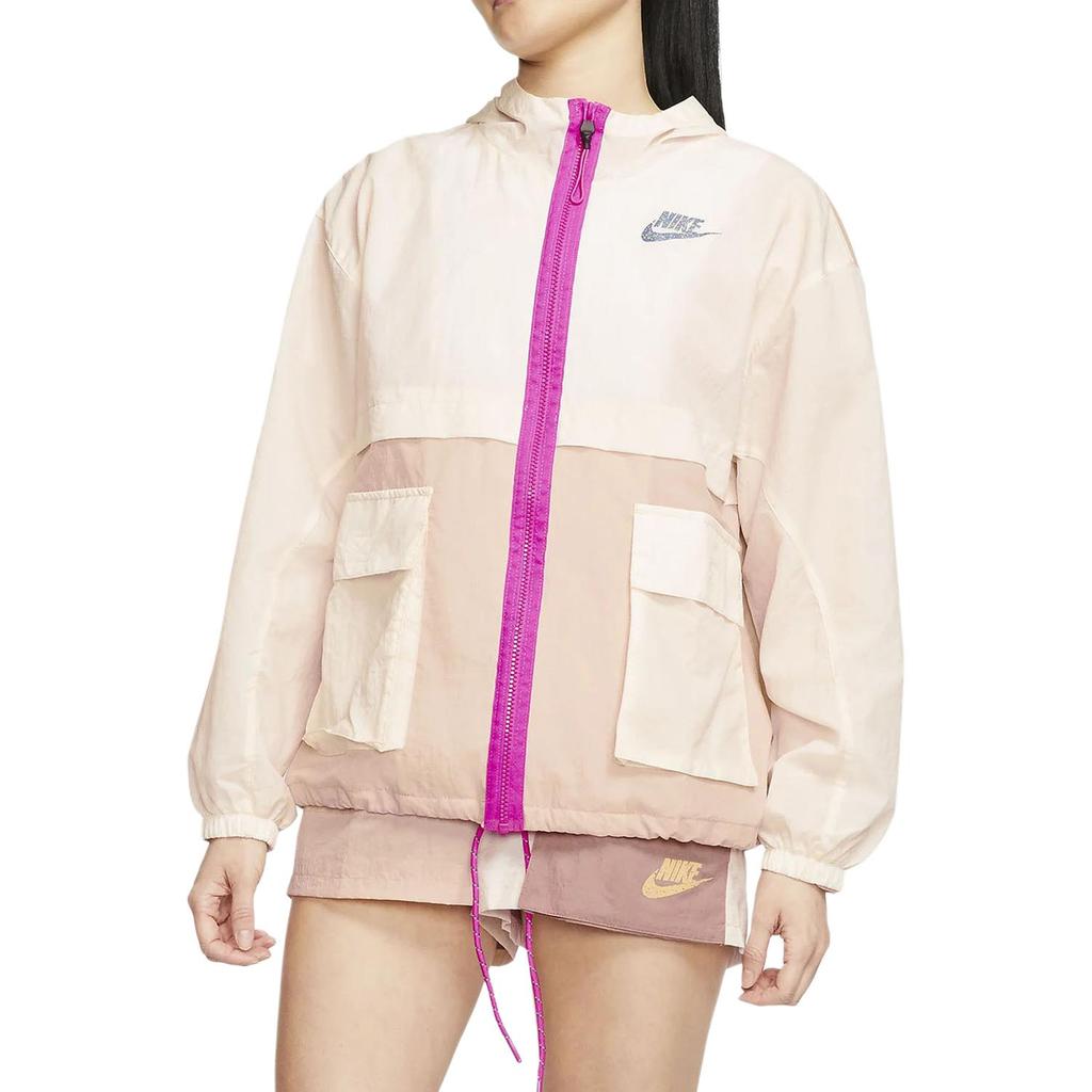 Nike Спортивная куртка свободного кроя с капюшоном в стиле колор-блок, женская куртка светло-слоновой кости, мерцающая, огненно-розовая DD2089-110