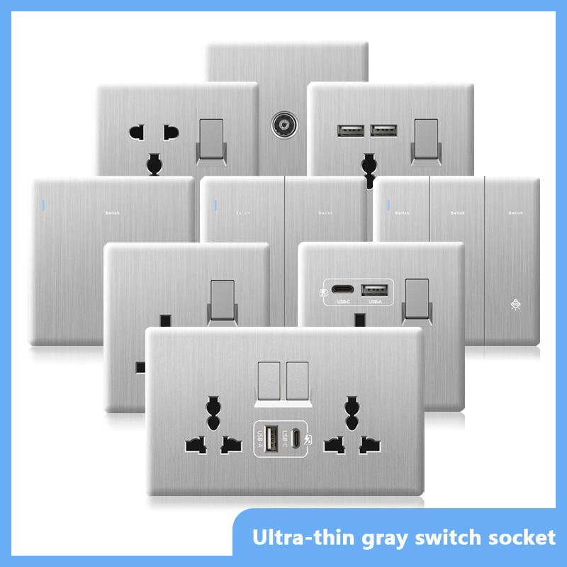 UK 13A with USB Type-c 18W Fast Charging Wall Power Socket plug,Universal Wall Light Household Switch Dual USB Electrical Outlet