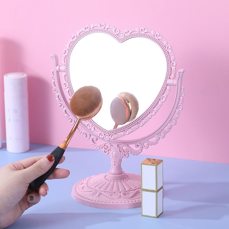 European Style Heart-Shaped Vintage Vanity Mirror – Double-Sided Desktop Makeup Mirror