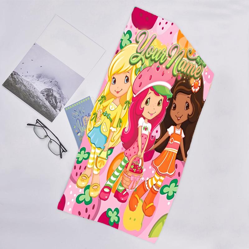 1pc Princess Strawberry Beach Towel with Custom Name, Beach and Seaside Swimming Pool Equipment, Fashion Pattern, Rectangular, Travel Essential