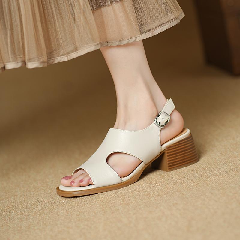 Модные ретро женские сандалии из натуральной кожи 2025 лето новая обувь с открытым носком римский стиль высокие каблуки модная пряжка гладиаторские сандалии женские