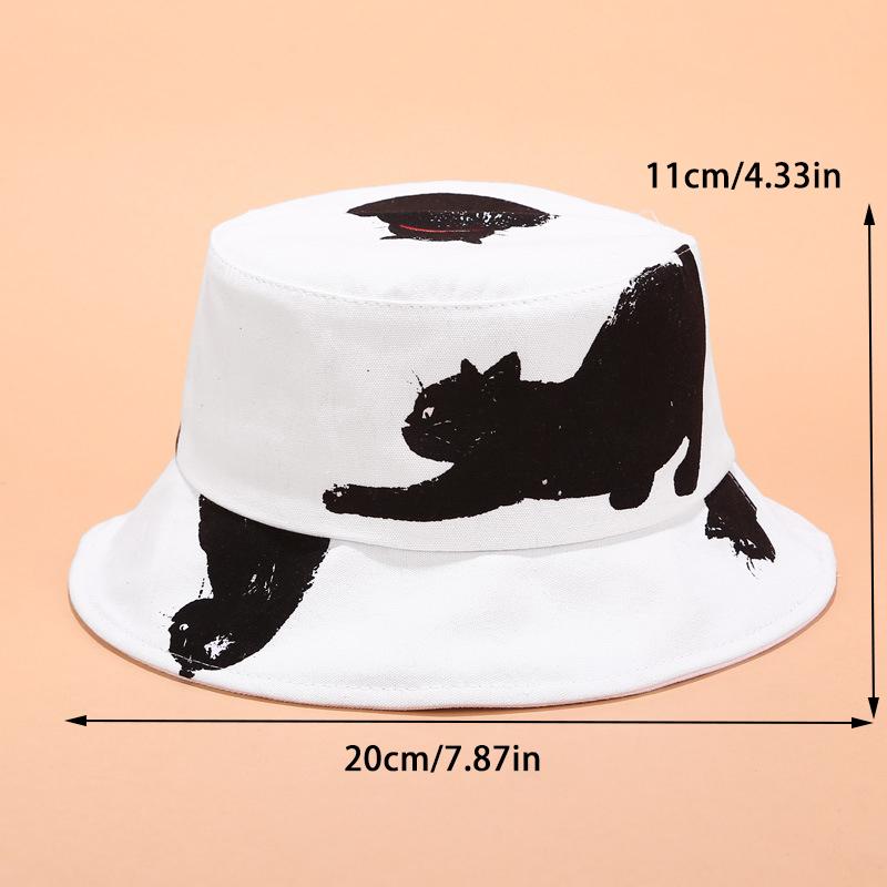 Шляпа для отдыха на природе, повседневная шляпа рыбака, шляпа от солнца, симпатичная шляпа-ведро с изображением кота, полностью соответствующая шляпа-ведро с принтом
