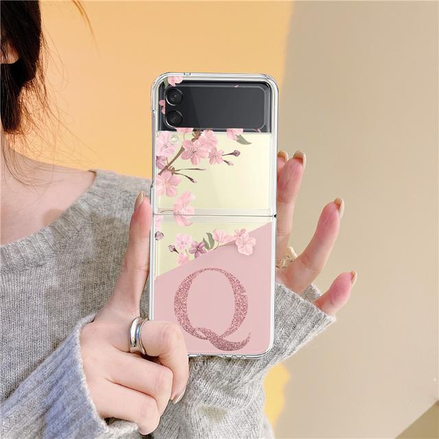 Для Samsung Galaxy Z Flip 3 4 Z Flip3 Flip4 чехол с цветком вишни и буквенным алфавитом прозрачный твердый чехол для Samsung Zflip3 Capa