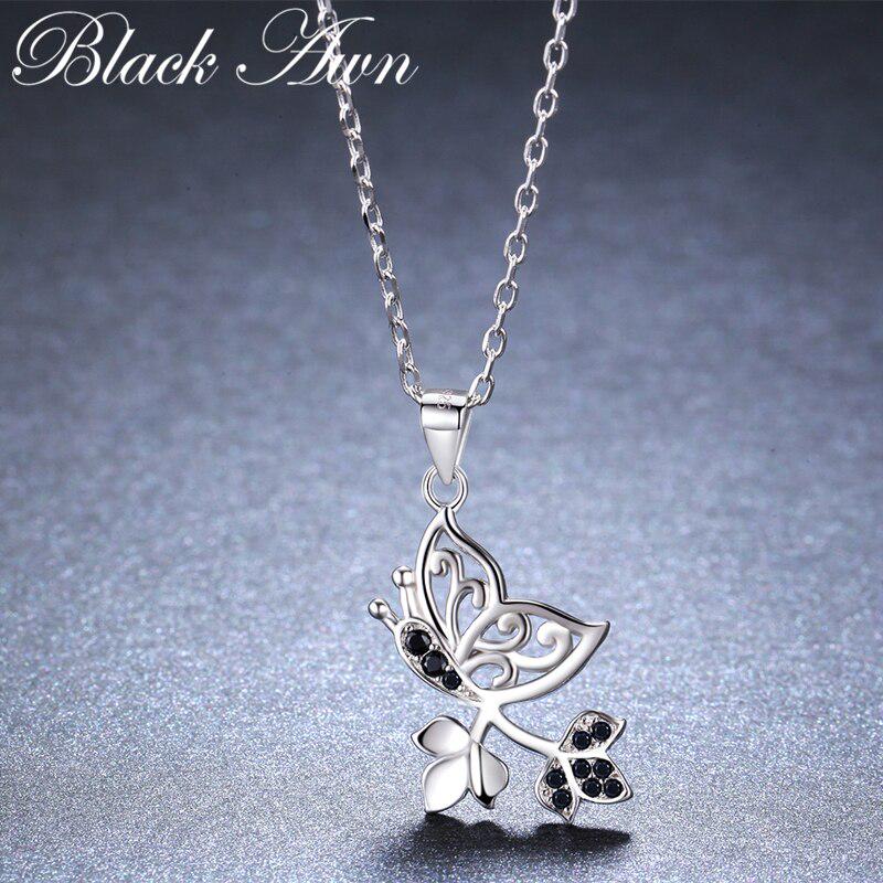 Black Awn Butterfly Romantic Fine Jewelry Chain Necklaces & Pendants for Women
