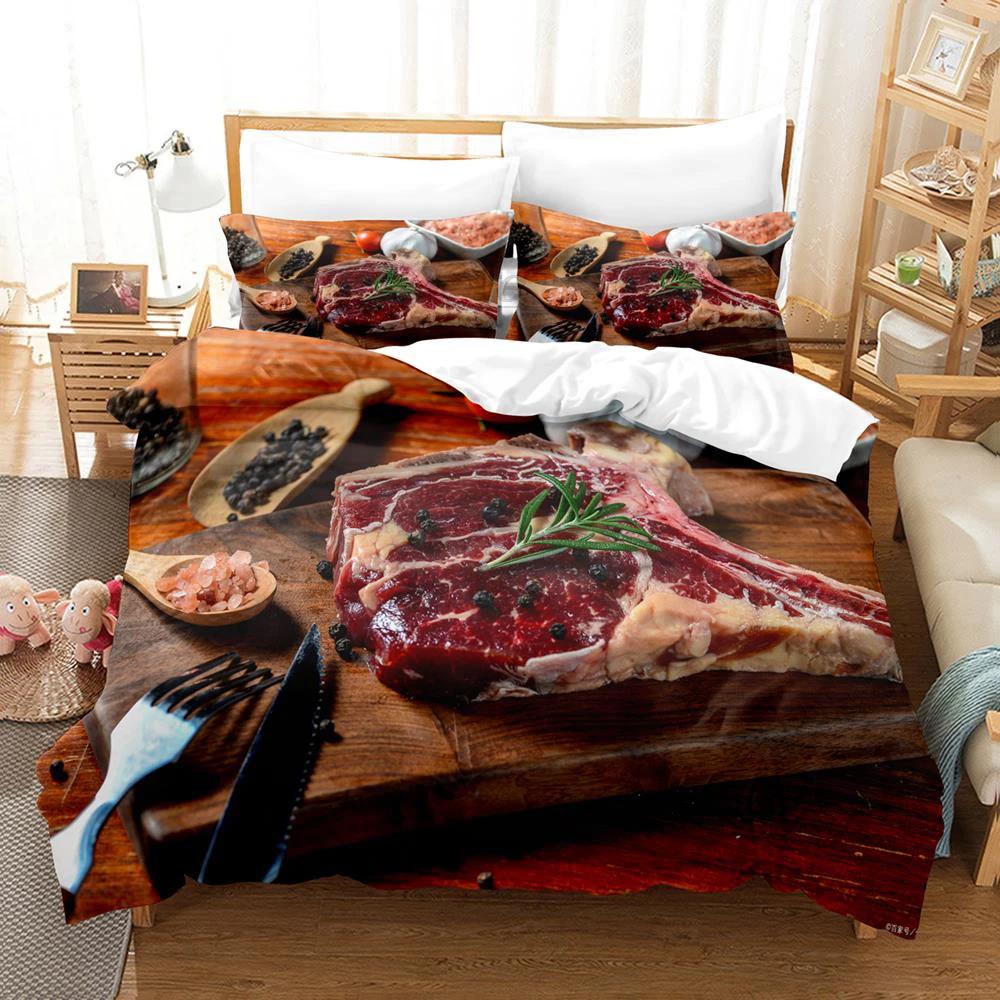 2024 Beefsteak Single Double Full Queen King Size Bedding Set Boys Bedroom Duvet Cover 3D Print Gourmet Steak