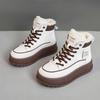 KT2811 Women's Winter 2024 Korean Style Plus Velvet Mid-Cut Warm Cotton Shoes - Casual and Stylish Color-Match Design