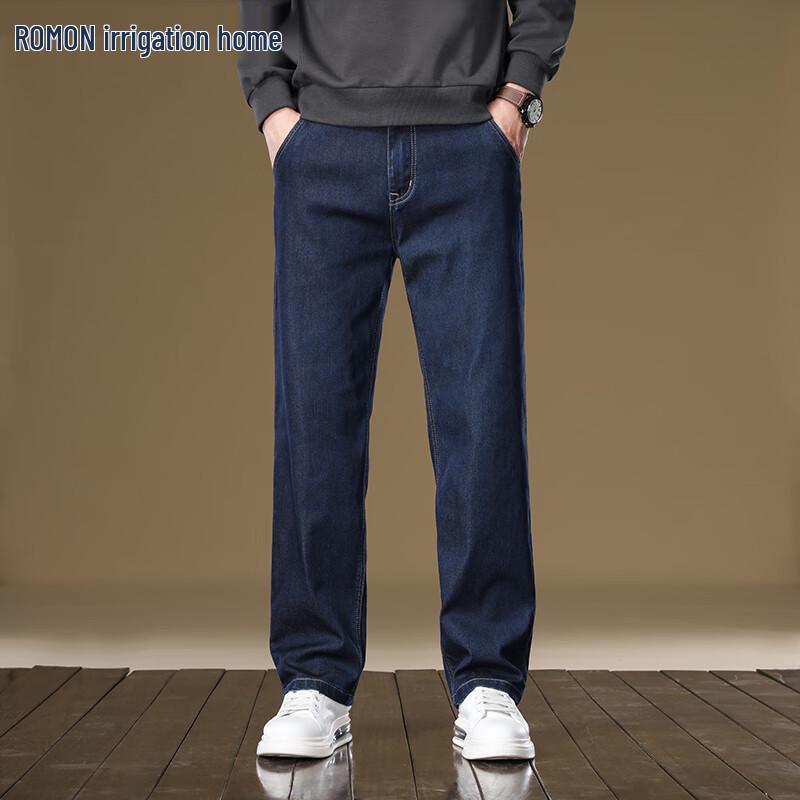 ROMON Мужские джинсы из лиоцелла Tencel свободного прямого кроя (Утеплённый для осени/зимы)