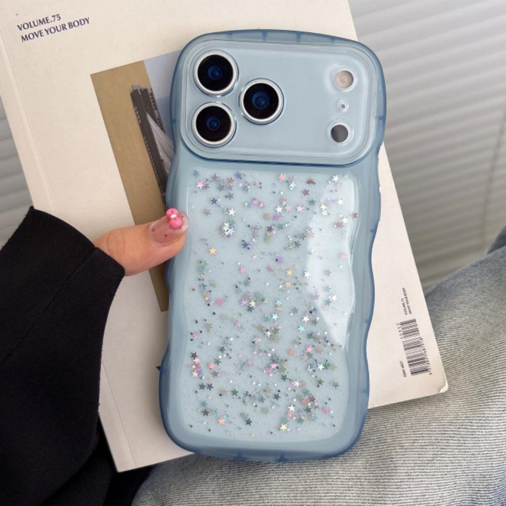 Transparent Silicone TPU Wavy Case For 17 Air 16 15 14 13 12 Mini 11 Pro Max Shiny Sequin Glitter Soft Bumper Stars Funda