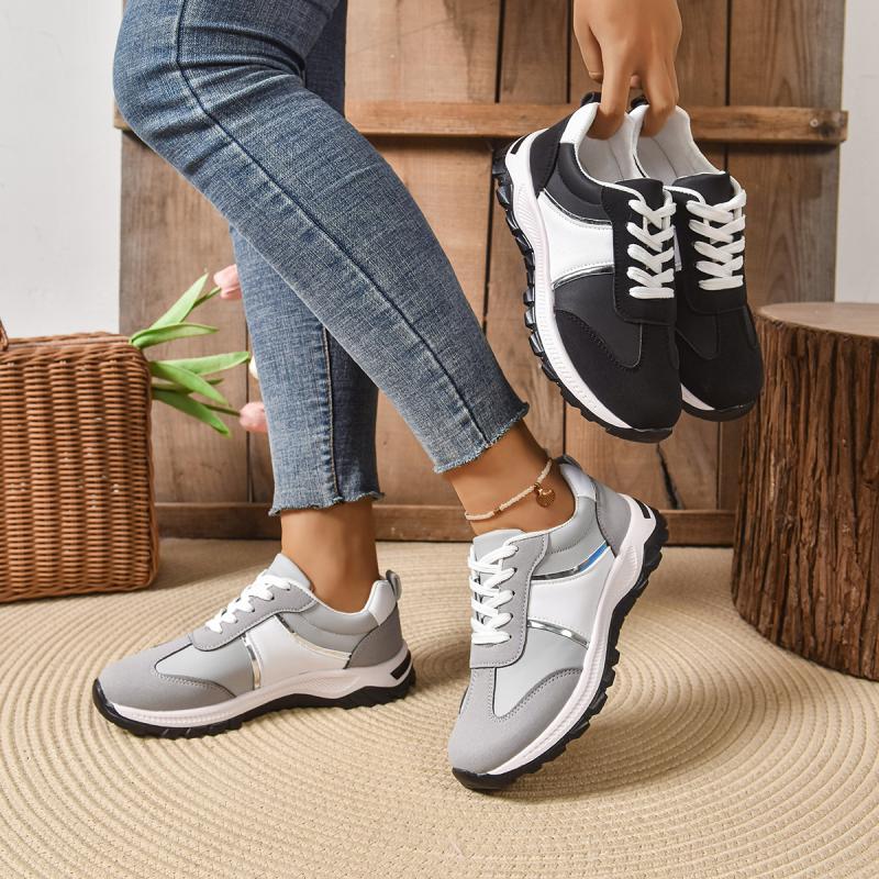 Fashion Casual Patchwork Sport Sneaker Women 2025 Summer Soft Thick Bottom Lace Up Vulcanize Shoes Women Comfortable Non Slip Shoes