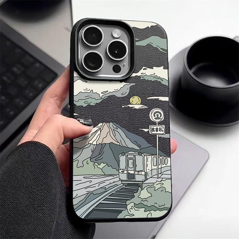 Матовый тонкий чехол для телефона с горным узором для iPhone 16 17 Pro Max 15 Pro 14 13 12 11 17 с текстурой кожи, противоударный, с мягким TPU бампером