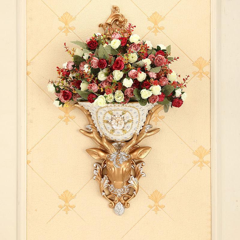 Европейская полимерная голова оленя, настенная ваза, кашпо для искусственных цветов, настенные украшения, декор для дома, гостиной, прихожей, настенная роспись, поделки