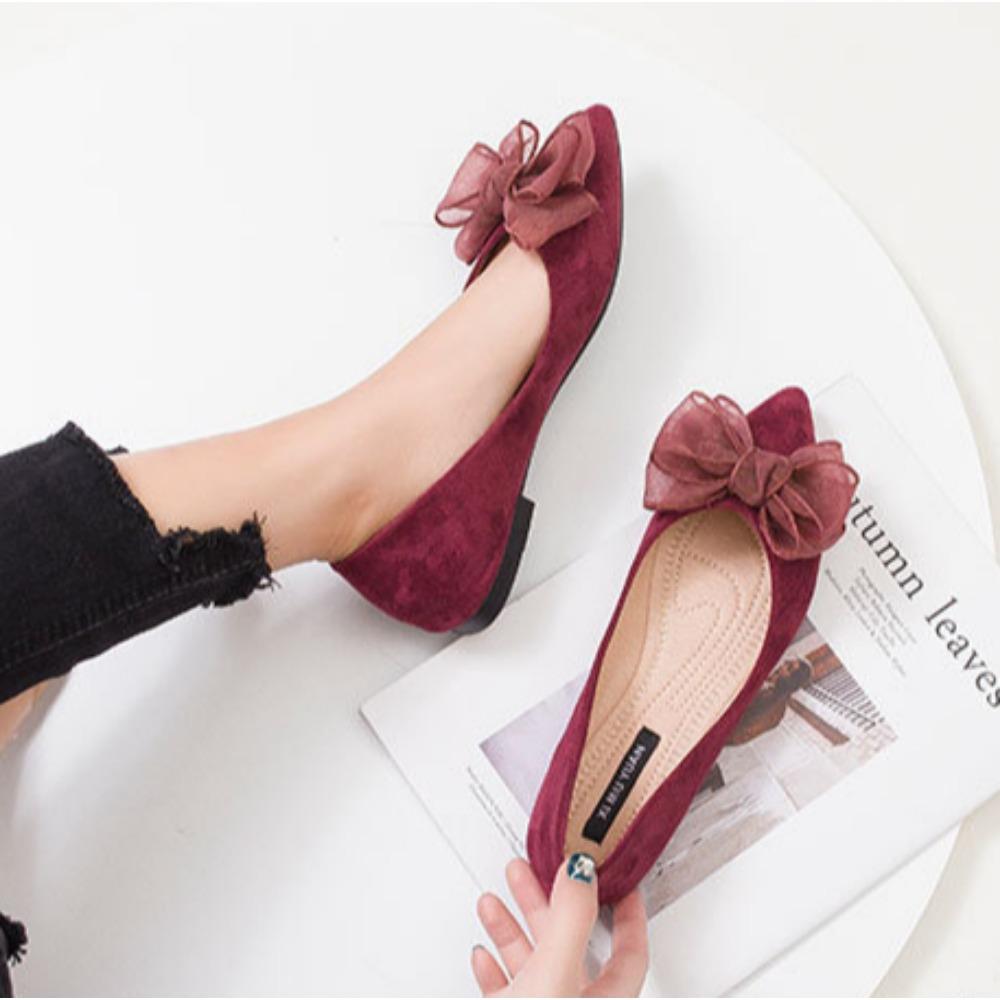 Flat Shoes for Women Spring New Shallow Bow Single Shoe Pointed Suede Flats Shoe Soft Soled Oversized Women's Shoes Ladies Pumps