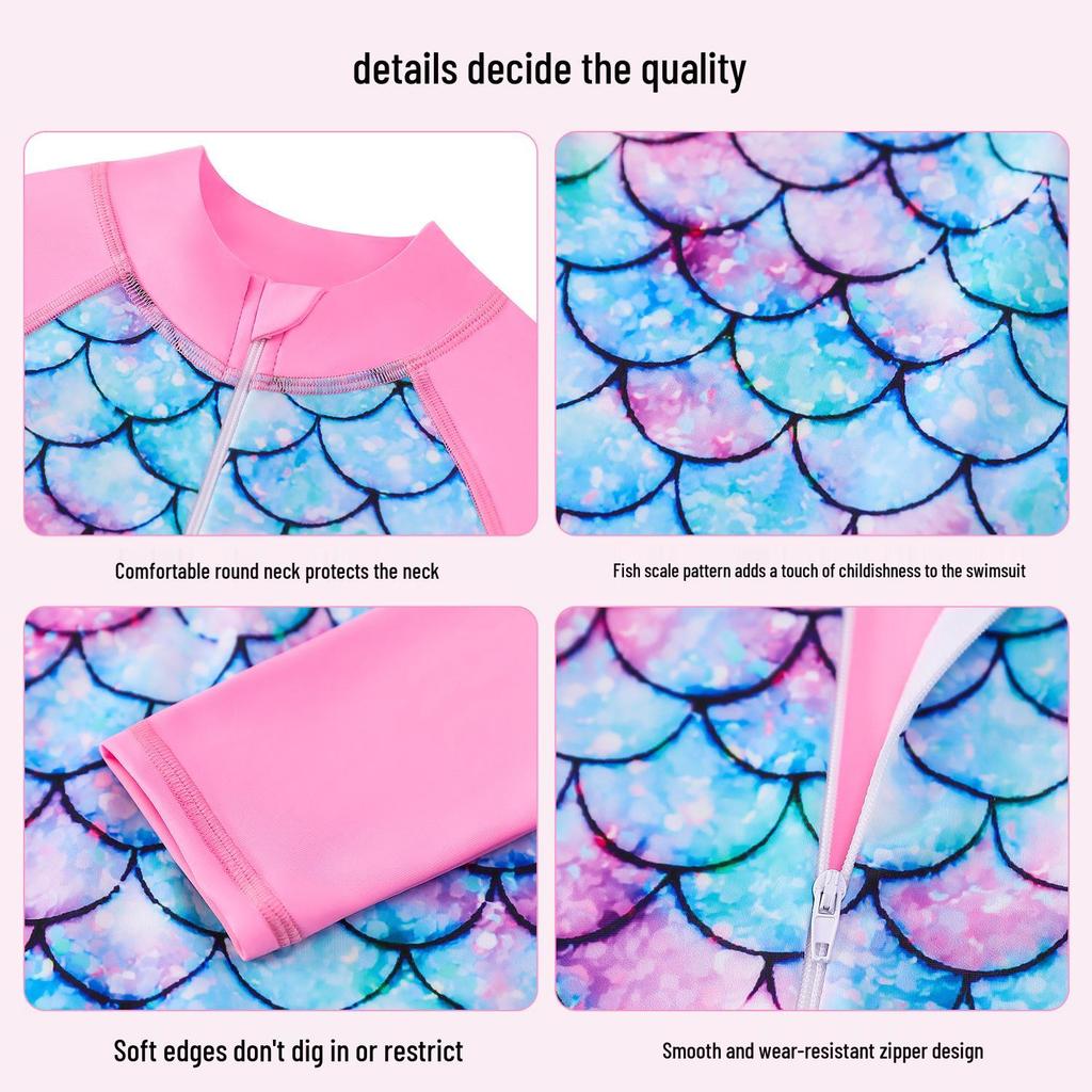 Купальник-русалка с длинным рукавом для девочек с защитой от солнца