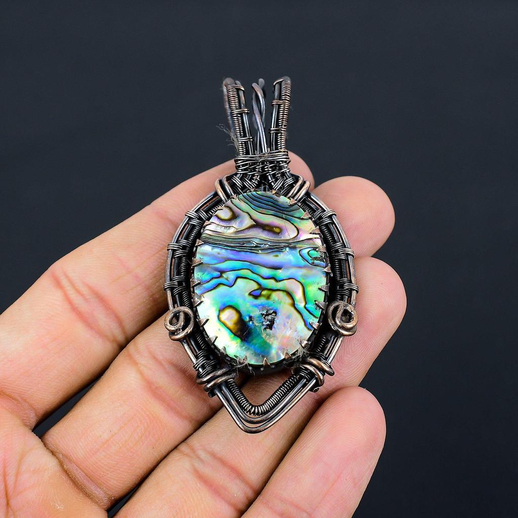 Abalone Shell Gemstone Чистая медная проволока Обернутая подвеска ручной работы Уникальные ювелирные изделия