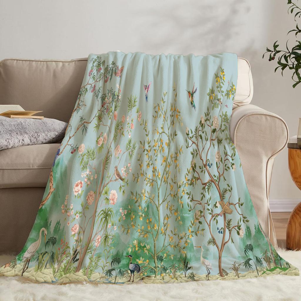 Цветы Птицы Креативный Плед Фланелевый Плед с Принтом Супер Мягкий Уютный Диванный Плед для Сна Домашний Плед Идеальный Подарок для Нее