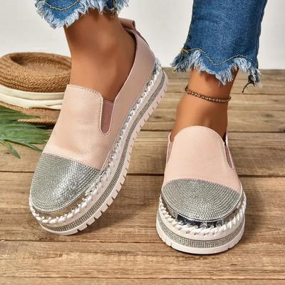 Мода 2025 Горячие продажи Летняя спортивная обувь Женская на толстой подошве Одинарная обувь Стразы Комфорт Балетки Женские Вулканизированные