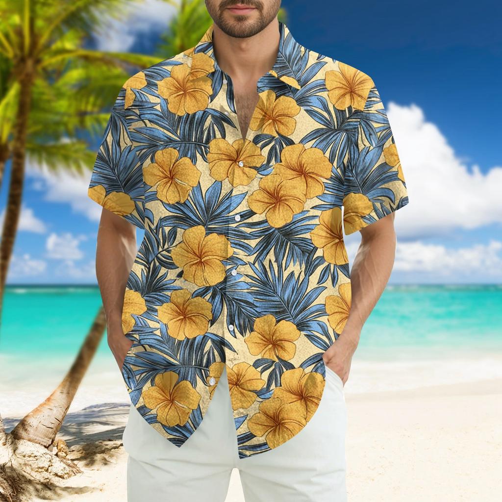 Men's Fashion Loose Hawaiian Printed Short Sleeve Beach Shirt